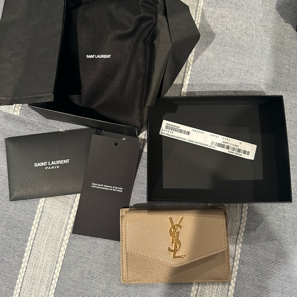 YSL Uptown Card Case Dark Beige